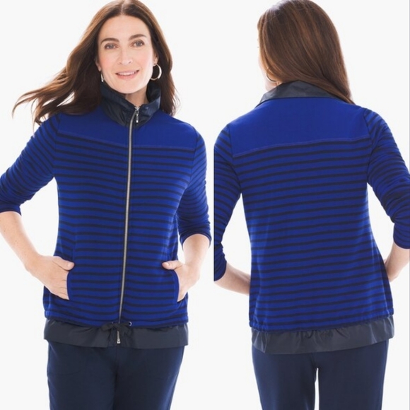 Chico's Cobalt Blue Soft Zenergy Zip Up Jacket XL Striped Athleisure Lounge - Picture 1 of 15